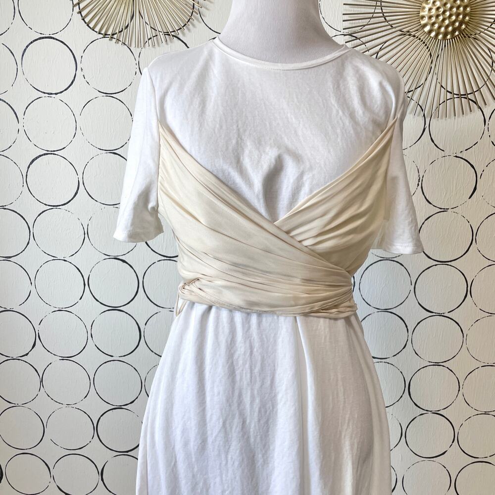 Zara Womens Midi T-Shirt Dress S White Wrap Minimalist Classic Capsule Timeless - Picture 7 of 9
